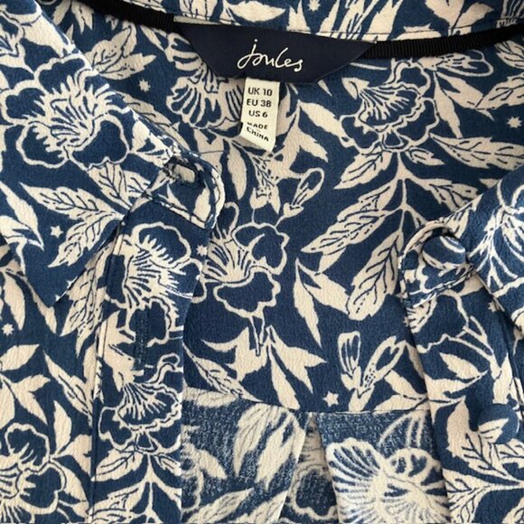 Joules British country blue floral midi dress button and belt women's size 6 - Picture 6 of 6